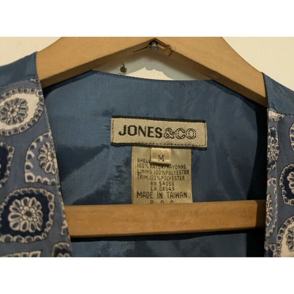 Vintage 90s Jones & Co Blue Foulard Rayon Women's Vest Top M Buckle Back - Picture 5 of 5